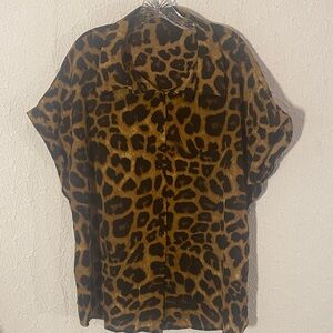 SHEIN Curve Leopard Print Button-Up Blouse - Brown & Black Graceful Whimsical